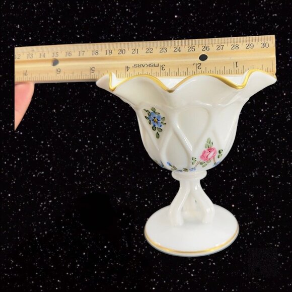 Westmoreland Compote Flower Hand Painted Compote Dish Gold Ruffled Top Glass VTG - Picture 7 of 10